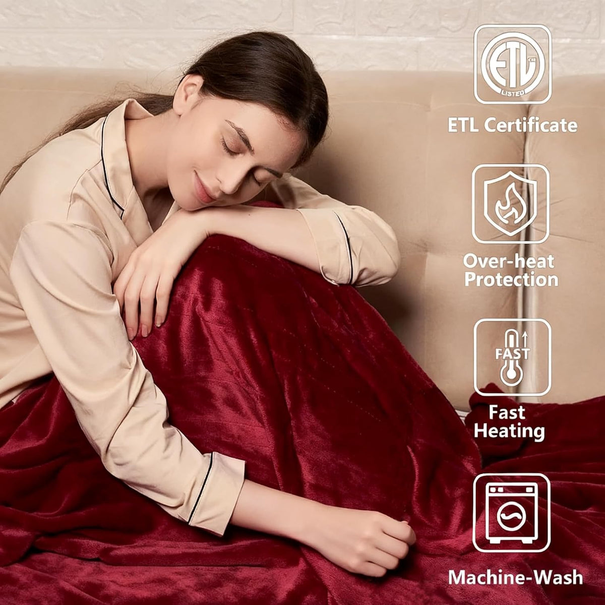 Tefici Electric Heated Blanket, Super Cozy 2-Layer Flannel Heated Throw
