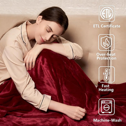Tefici Electric Heated Blanket, Super Cozy 2-Layer Flannel Heated Throw