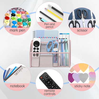 YINGHUA 3 Compartment Magnetic Metal Mesh Pen Holder, Black Desk Caddy | Perfect magnetic organizer for locker, whiteboard, refrigerator, or office. Easily holds pens and accessories