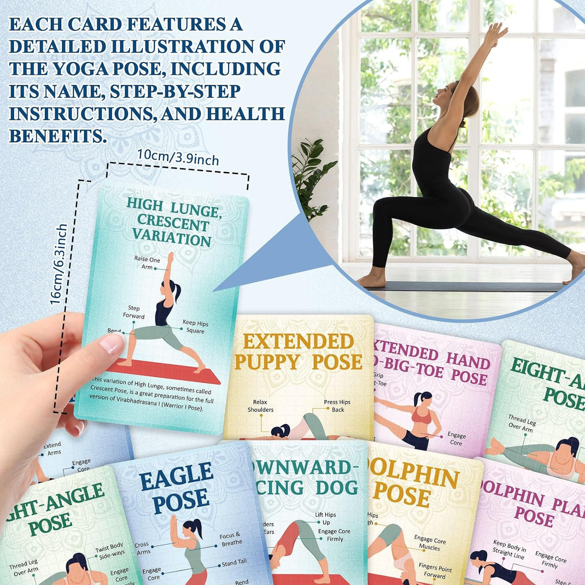 gisgfim Yoga Cards 92 Yoga Poses Workout Positions Flashcards with Instructions Cues and Sanskrit Names for Home Gym Use Beginner Advanced Learner Educational Activity Promote Mindfulness Relaxation