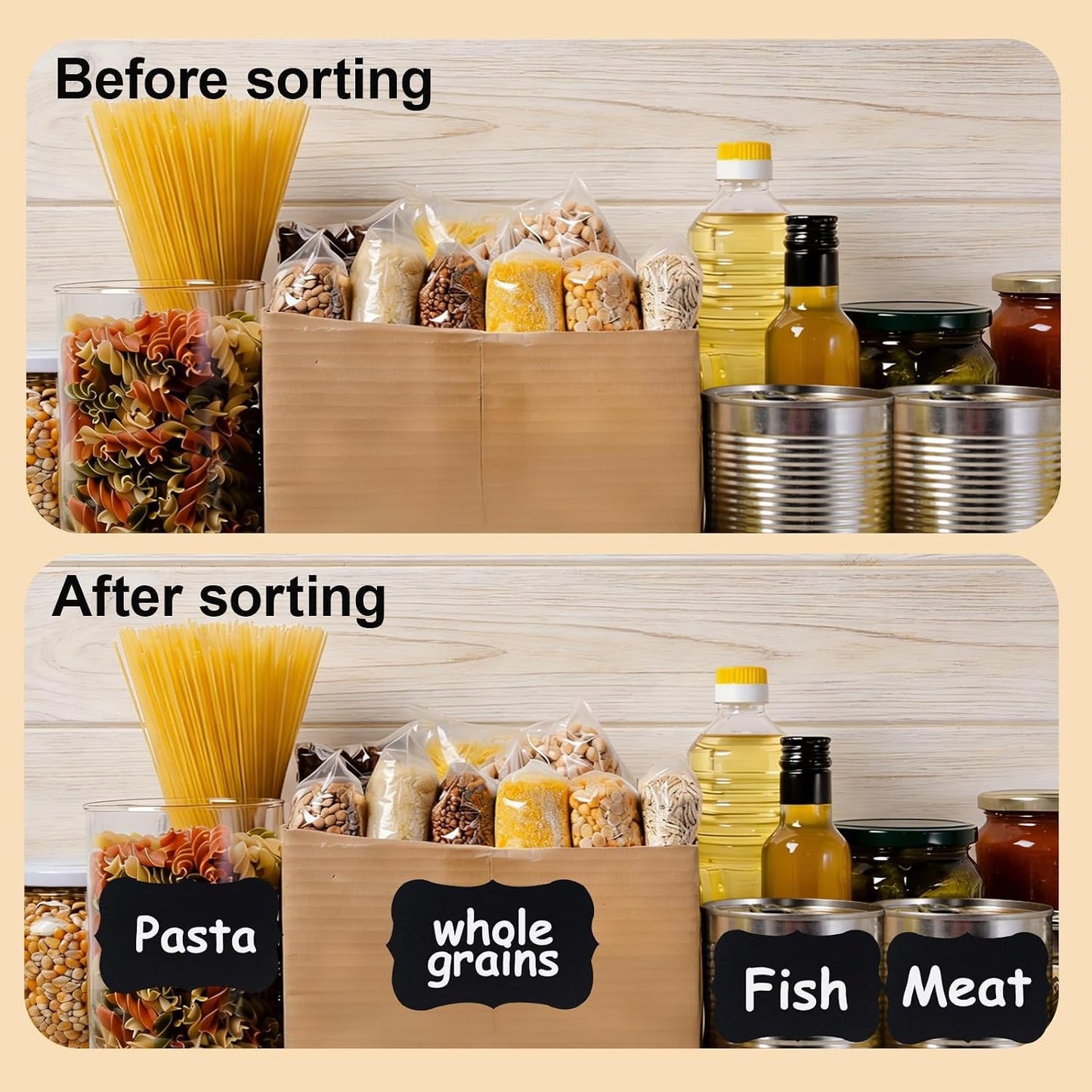 200PCS Chalkboard Labels, 13 Shapes & 3 Sizes, Reusable Blackboard Stickers | Includes 1 Liquid Chalk Marker, for Pantry Jars, Food Containers, Spice Racks & Organization