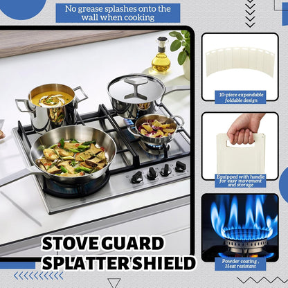 10 Sided Oil Splatter Guard 5.7''x15.7'' Protection Splatter Shield for Stove for Kitchen Frying, Heat Resistant, Easy Clean, Adjustable Panels for Ultimate Protection