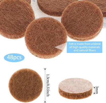 48 Pcs Brown Felt Cabinet Door Pads, 1/2 Inches Diameter Self Adhesive Felt Bumpers for Furniture Kitchen Cabinet Doors Floor Drawers Cupboards