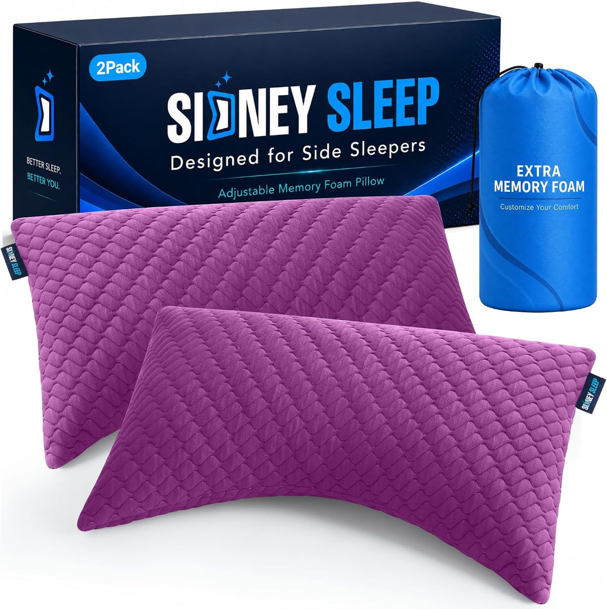 Sidney Sleep Adjustable Curved Pillows for Neck and Shoulder Support with Extra Shredded Fill - Cervical Contour Pillow for Side and Back Sleepers - Queen Size 19" x 29" CertiPUR-US Certified (White)