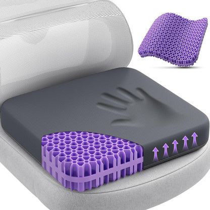 TushGuard Gel Seat Cushion for Long Sitting, Breathable Thick Patent Design | Enlarged Cooling Chair Pad for Office, Wheelchair, Soft Car Cushion for Back, Hip, Sciatica (Standard, Black+Violet)