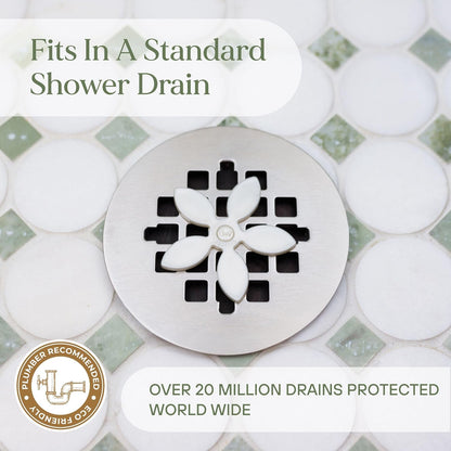 Shower Drain Hair Catcher – Disposable Bathroom Hair Trap, Easy to Install in Shower Drain Cover, Helps Prevent Clogs – As Seen on Shark Tank – Silver Flower (4-Pack)