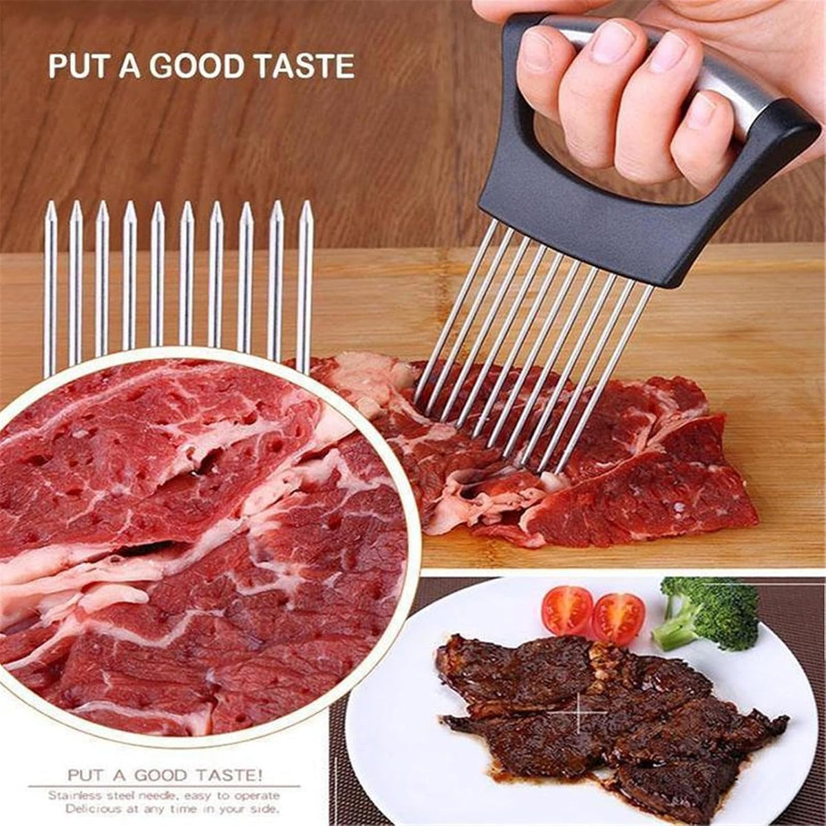 Onion Holder for Slicing, Stainless Steel Lemon Slicer Vegetable Cutter Onion Slicer Holder, Kitchen Chopper Slicing Assistant Tool for Potato Tomato Cucumber Avocados Fruits Eggs Meat