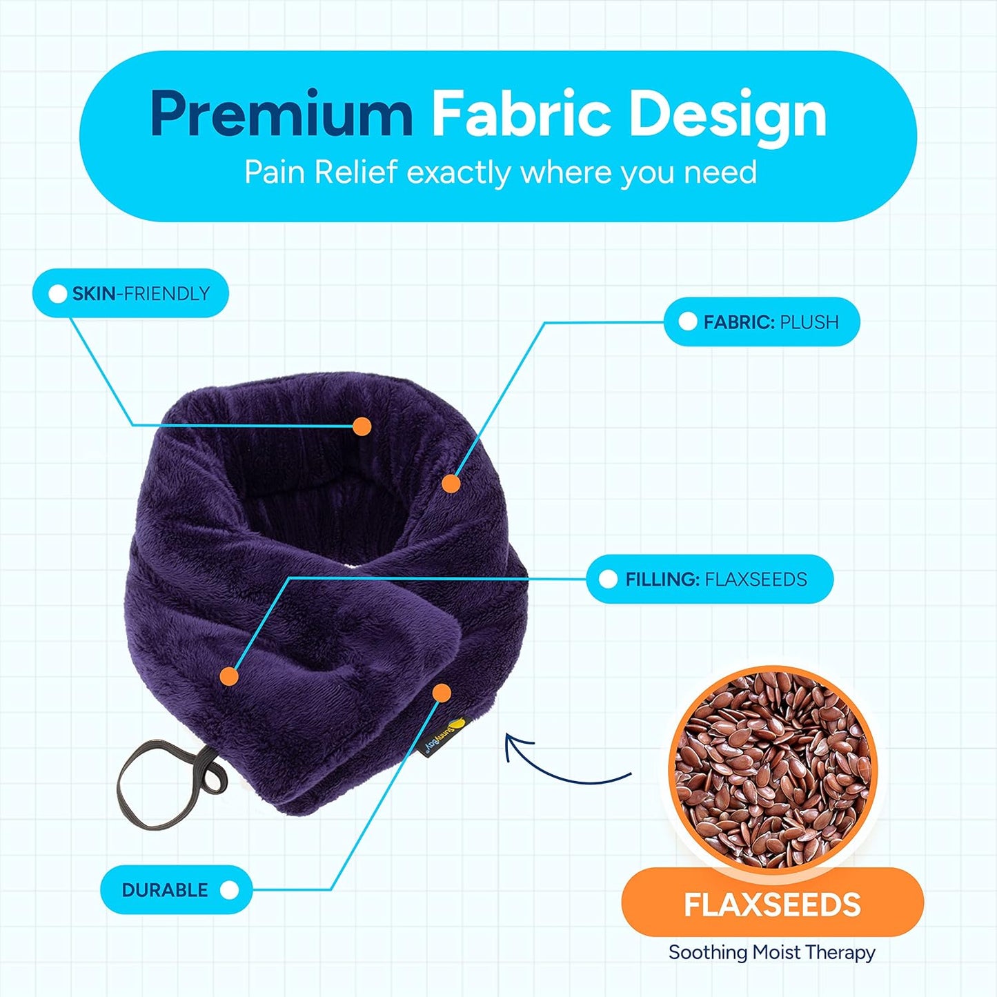 SunnyBay Microwave Heating Pad, Microwavable Heated Neck and Shoulder Wrap, Multipurpose Moist Hot/Cool 2.5lb Bean Bag Pack with Plush Cover and Elastic Fastener,26x6 Inches, Wider, Blue