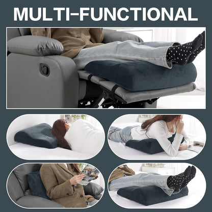 HOMBYS Extra Large Recliner Leg Pillow, Memory Foam Foot Rest Cushion Wave Shape Recliner Footrest Extender, Multi Purpose Back & Lumbar Support Pillow for Recliner, Bed, Sofa Couch,Grey