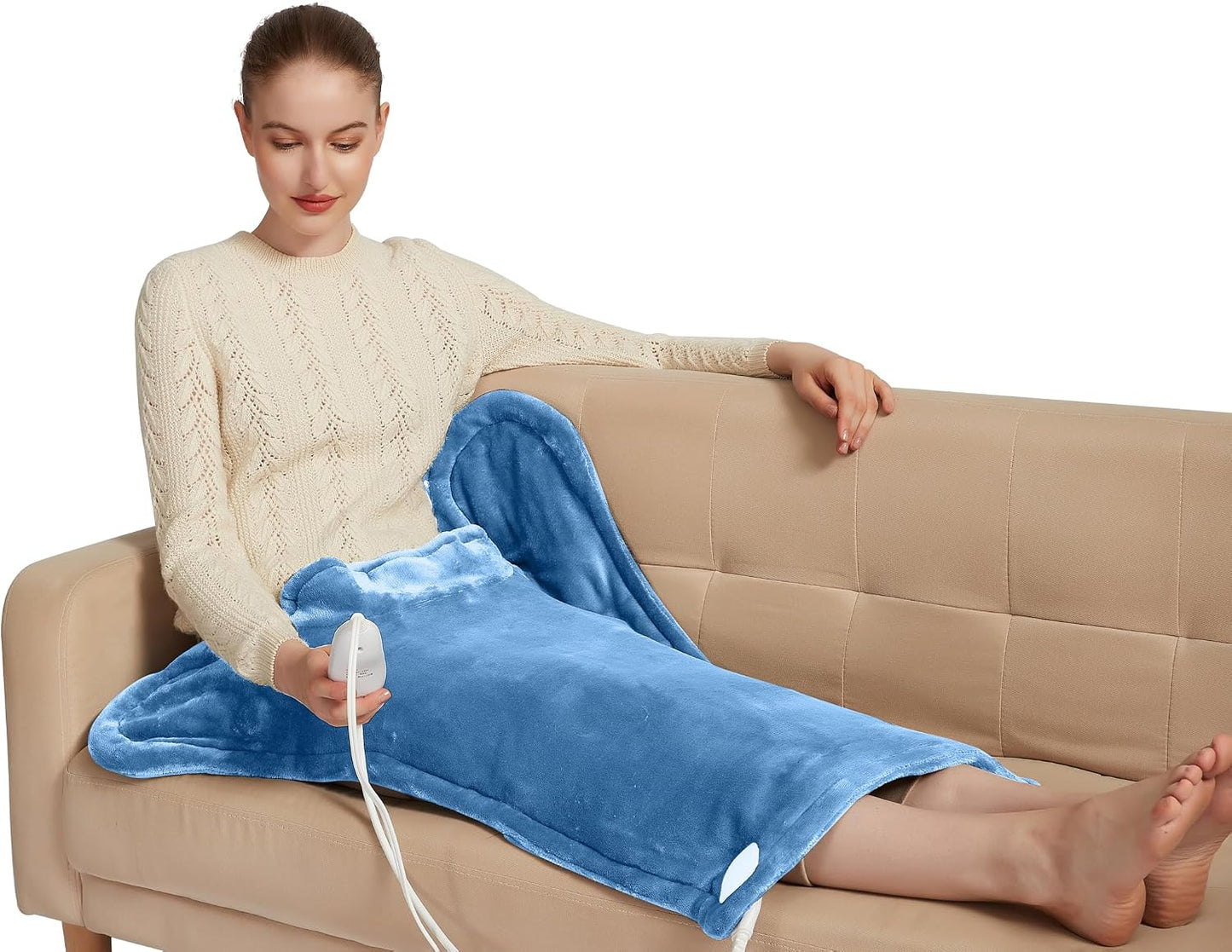 Ambershine 19''x24'' Weighted Neck & Shoulder Heating Pad, 2.5lbs with 12 Temperature Settings& 4 Auto-Off Timers, Pain Relief for Neck/Shoulder/Back(Gray&Blue)