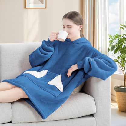 Wearable Blanket Hoodie, Oversized Sherpa Fleece Sweatshirt Blanket with Giant Hood Pocket and Sleeves for Adult, Warm & Cozy Grey Blanket Gifts for Women
