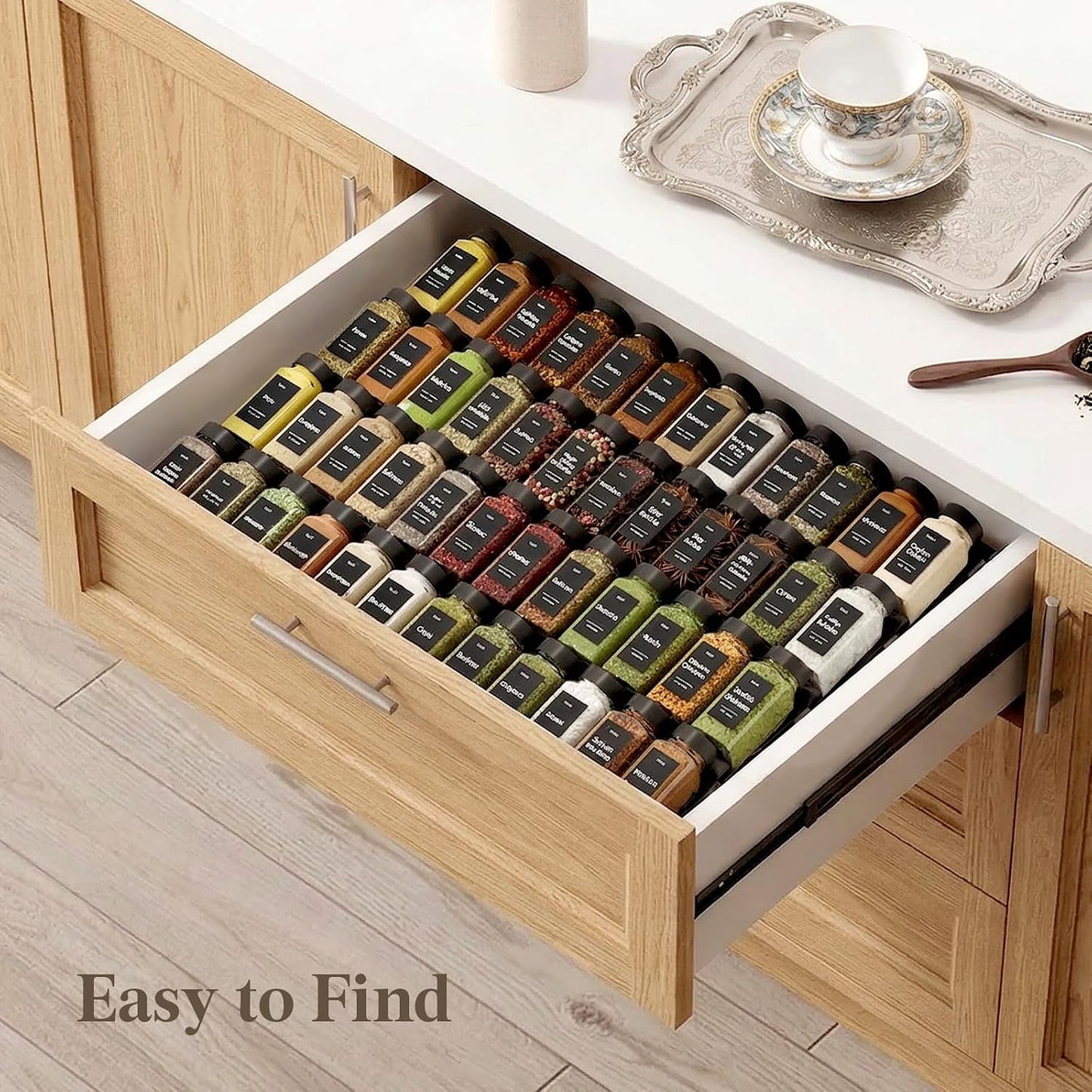 Lifewit Spice Drawer Organizer, 36PCS Interlocking Spice Rack Drawer Insert | Adjustable Seasoning Drawer Organizer with Non-Slip Pads, Spice Organization & Seasoning Storage for Kitchen, Cabinet, Black