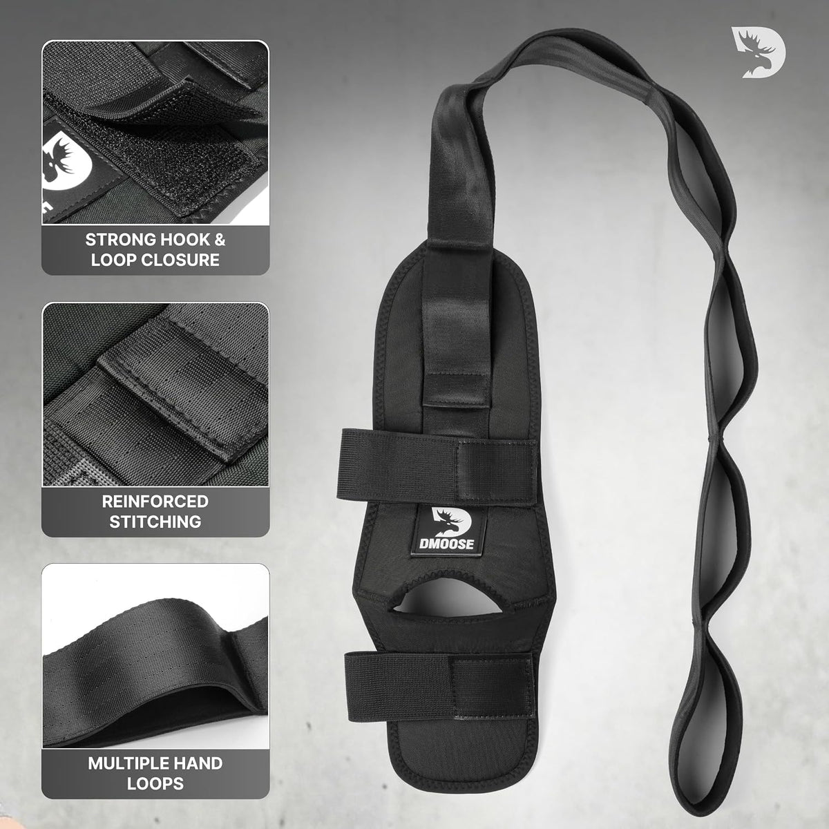 DMoose Fitness Foot & Calf Stretcher with Adjustable Padded Stretching Strap for Plantar Fasciitis, Hamstring, Heel Spurs and Achilles Tendonitis Relief - Yoga Leg Stretch Strap for Flexibility