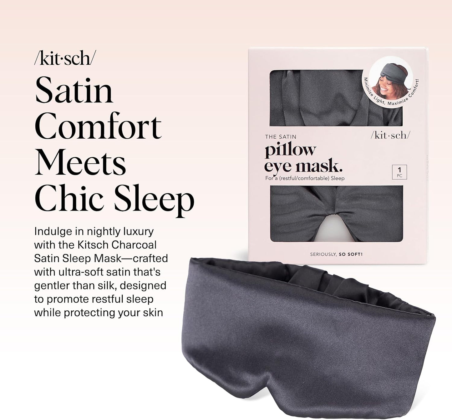 Kitsch Contour Satin Sleep Mask | Eye Masks for Sleep - Blush | Softer Than Silk Sleep Mask, Blindfold Sleep Masks for Women & Men, No Eye Pressure, Lightweight Eye Mask, Travel Essentials