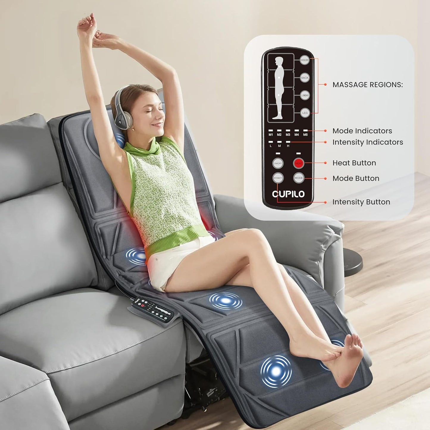 Heated Massage Mat for Bed, Back Massager with Heat & Vibration | Ultra-Soft Plush Massage Pad with 10 Motors, Body Massager for Couch, Recliner, Home, Birthday Gifts for Women Men Mom Dad