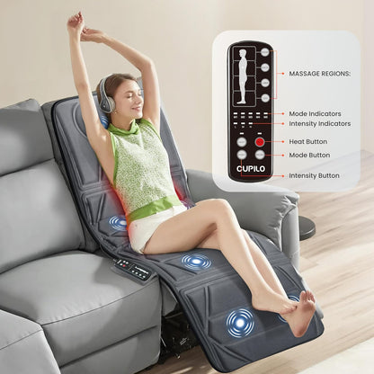 CuPiLo Heated Massage Mat for Bed, Back Massager with Heat & Vibration