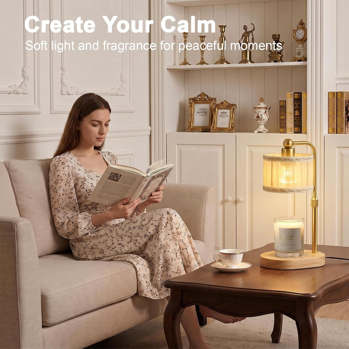 Candle Warmer Lamp with Timer, Modern Golden Candle Warmer for jar Candles, Electric Wax Warmer, Includes 2 Bulbs, Birthday Gift for Women, Mom, Housewarming - Linen