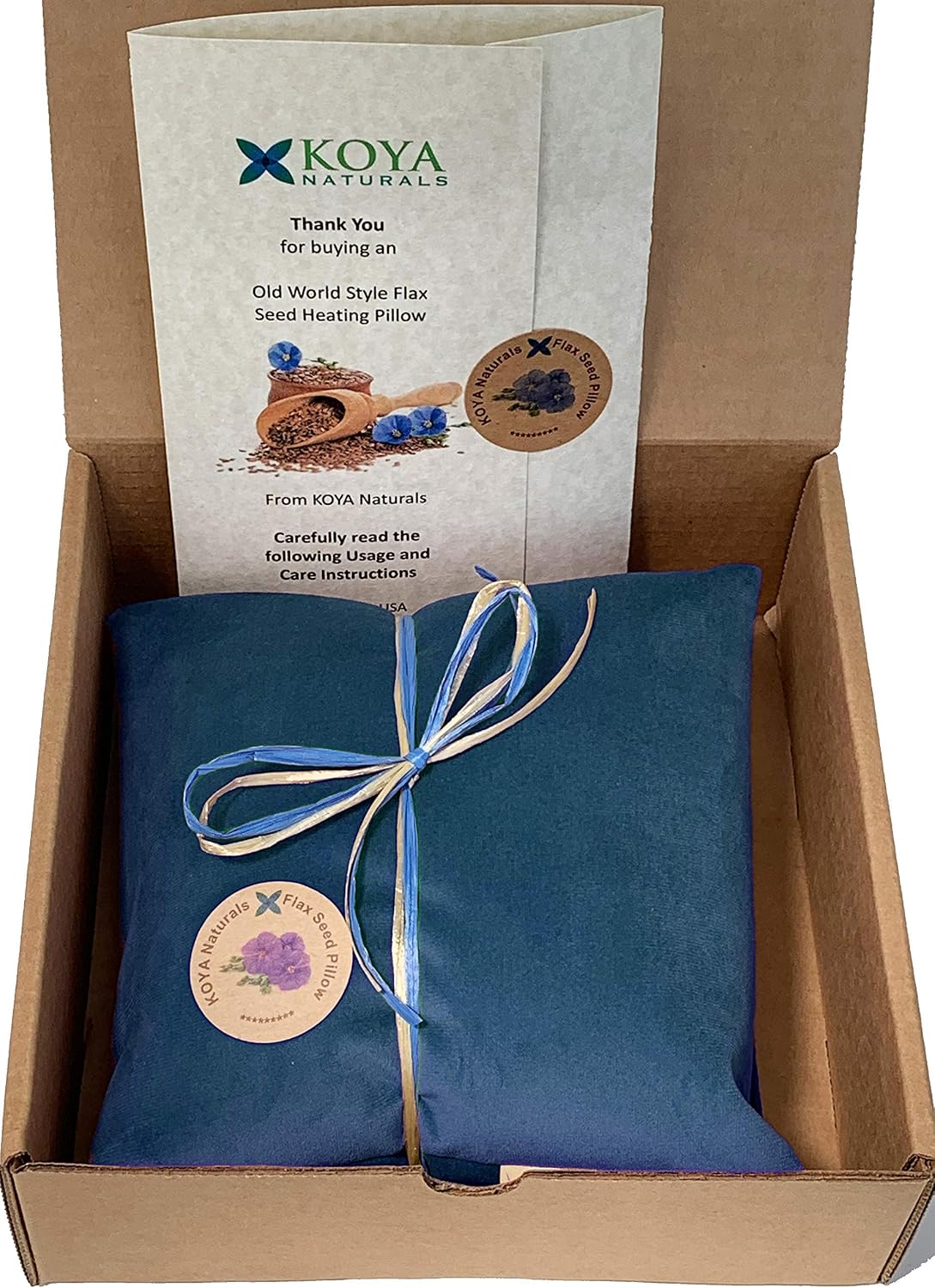 KOYA Naturals Soft Velvet Flax Seed Pillow - Microwave Heating Pad