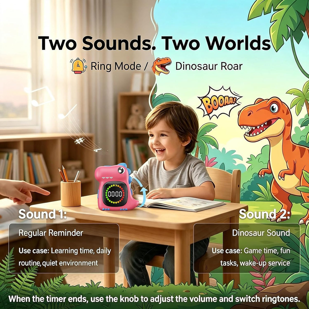 Pink Dinosaur Visual Timer for Kids, Girls Potty Training Timer