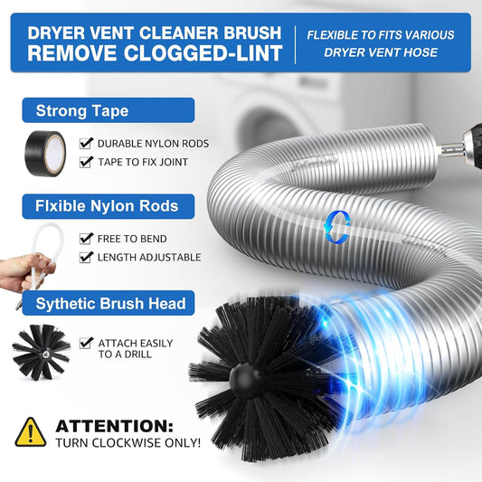 PetOde 22-piece 40-Feet Dryer Vent Cleaner Kit, Dryer Vent Cleaning Kit Lint Remover with Dryer Vent Brush, Vacuum Hose Attachment Cleaning Tools, Flexible Lint Trap Brush, Vacuum & Dryer Adapters | Omnidirectional Blue Dryer Lint Vacuum Attachment &