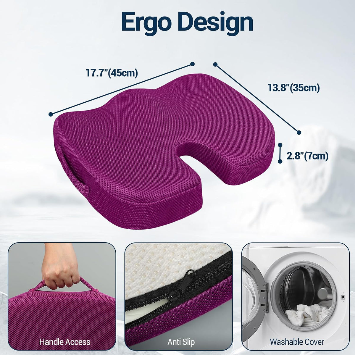 Season Guard Gel Memory Foam Seat Cushion for Tailbone Pain Relief, Black