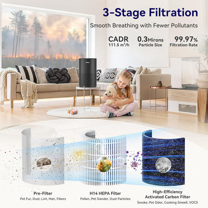Tailulu Air Purifiers for Home 1200 Ft², H13 True HEPA Air Purifier Bedroom