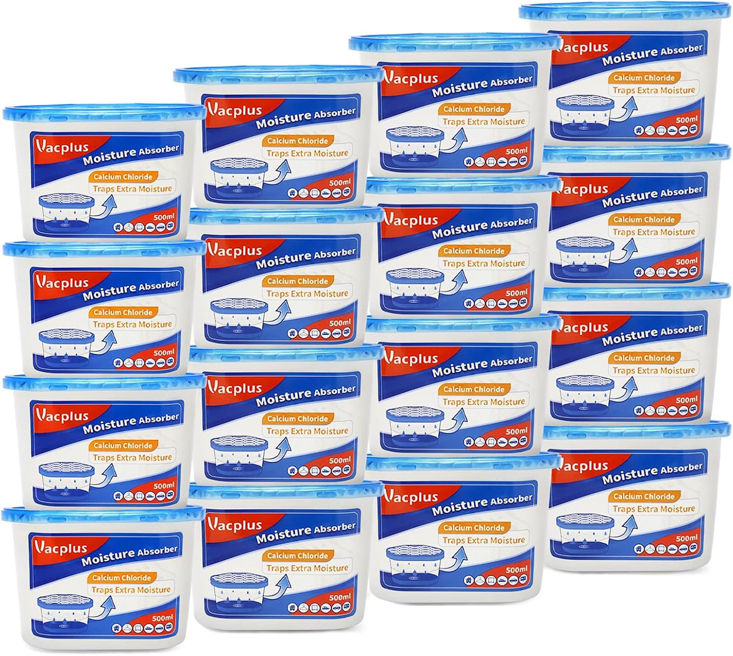 Vacplus Moisture Absorber, 10.5 OZ, Strong Absorption, Ocean Scent | Closet, Bathroom, Kitchen, Study, Odor Eliminator, Dehumidifier Bucket, 12 Pack