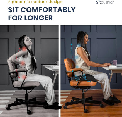 SitCushion Extra Large Memory Foam Seat Cushions for Office Chairs, Pressure Relief Seat Cushion for Tailbone Pain Relief, Sciatica & Back Pain, Ergonomic Office Chair Cushion for Long Sitting (Black)