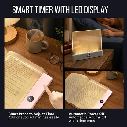 Book Reading Light Flat Screen Smart LED - Full Page Panel Lights for Books Reader in Bed at Night - Rechargeable Portable Dimmable Clear Study Lamp 3 Colors Timer for Bedside Travel (White)
