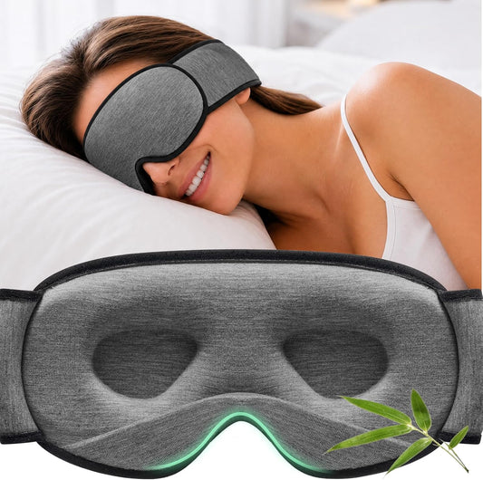 YFONG Sleep Mask for Side Sleepers Women Men, Soft & Breathable Bamboo Viscose Eye Mask for Sleeping, 100% Blackout 3D Eye Cover, Wider Adjustable Hook & Loop Straps for Ultra Comfort, Light Gray