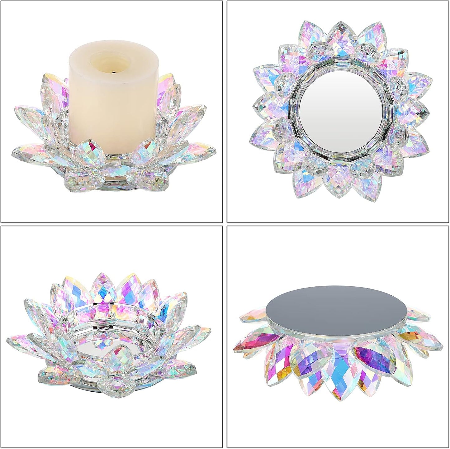 OwnMy Crystal Lotus Flower Candle Holder for Pillar Candles up to 3 Inch | Clear Lotus Flower Pillar Candle Holder Tea Light Holder, Glass Lotus Petal Votive Candle Stand for Wedding Party Home Decors