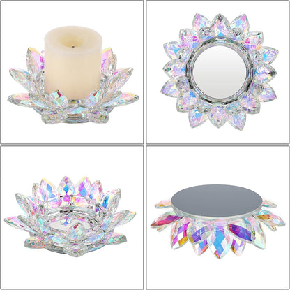 OwnMy Crystal Lotus Flower Candle Holder for Pillar Candles up to 3 Inch | Clear Lotus Flower Pillar Candle Holder Tea Light Holder, Glass Lotus Petal Votive Candle Stand for Wedding Party Home Decors