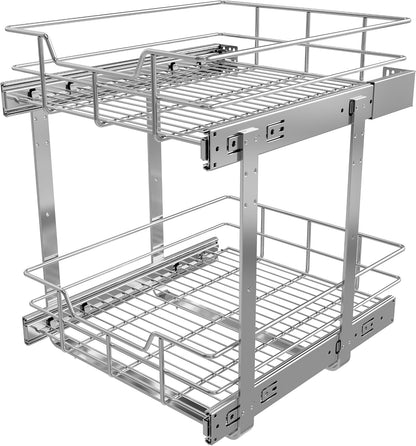 Pull Out Cabinet Organizer 15" W X 22" D, Chromed, Full Slide Out Drawers | For Kitchen Organizers and Storage, Pull Out Drawers For Cabinets Capacity Heavy Duty Caddy, Cabinet Shelves, Bathroom Pantry