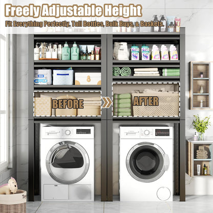 Over Washer and Dryer Shelves, 4 Tiers Adjustable Height Laundry Room Storage and Organizer Standing Shelf, Metal Freestanding Space Saving Organizers Shelf (4-Tier 63" H*45" W*15.7" D)