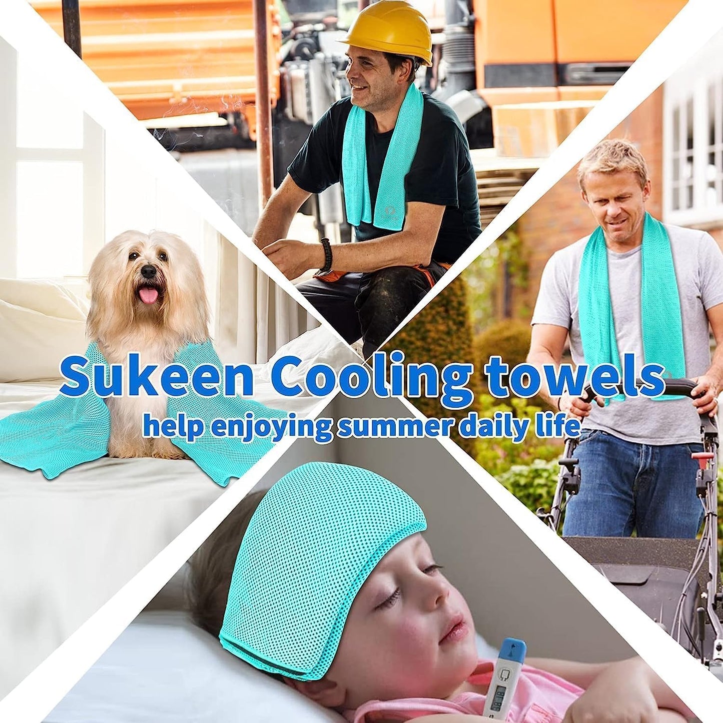Sukeen Cooling Towels 6 Pack (40"x12"), Cooling Neck Wraps, Ice Towels, Microfiber Breathable Cooling Towel for Hot Weather, Sweat Towel for Gym, Sport, Running, Golf, Workout, Camping, Fitness