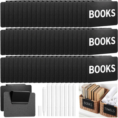 60 Pcs Plastic Basket Bin Label Clip on Removable Basket Label Clip with 8 Pcs White Chalk Markers for Kitchen Pantry Storage
