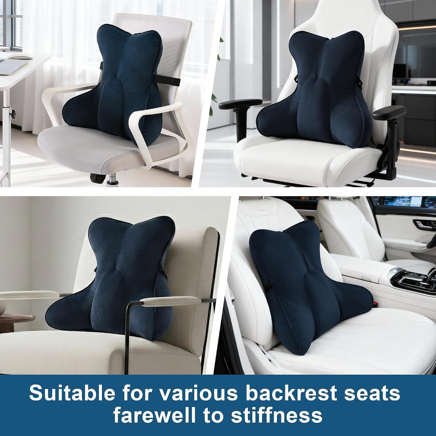 Lumbar Support Pillow(Pat. Pend) – Multi-Functional Ergonomic Back Cushion for Sofa Chair, Car Seat & Sofa, Reading Pillow with Firm Multi-Zone Support to Relieve Lower Back Pain, Misty White