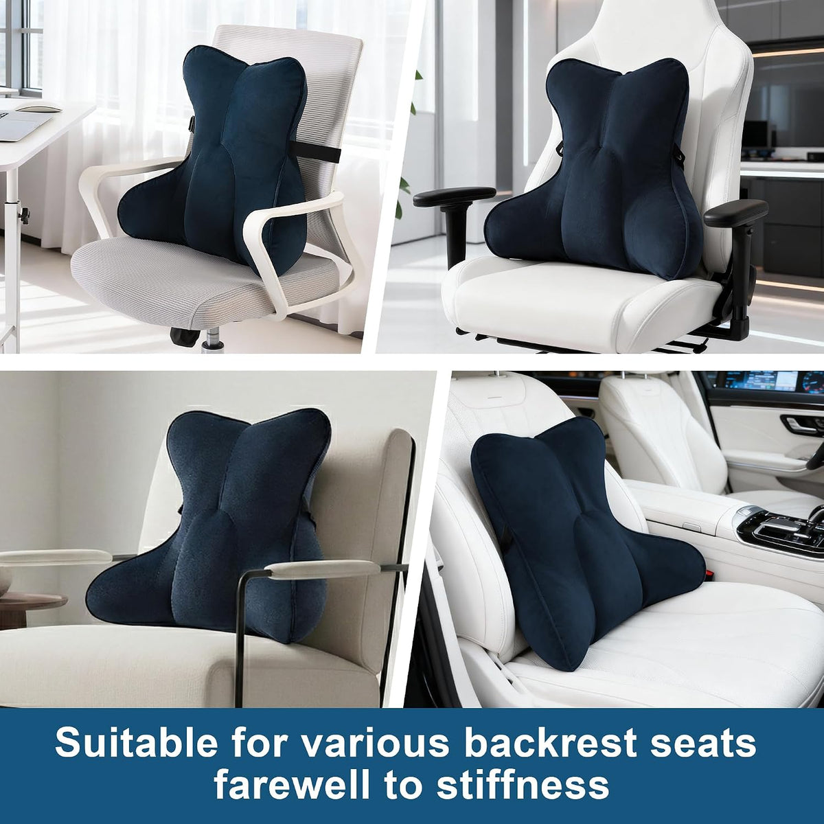 Lumbar Support Pillow(Pat. Pend) – Multi-Functional Ergonomic Back Cushion for Sofa Chair, Car Seat & Sofa, Reading Pillow with Firm Multi-Zone Support to Relieve Lower Back Pain, Misty White