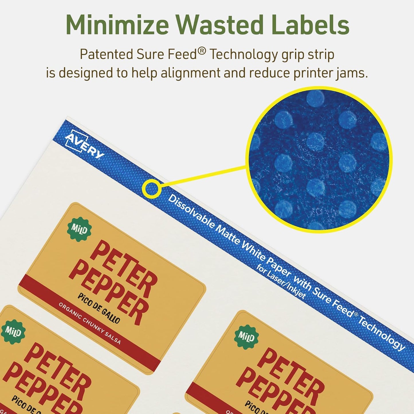 Avery Dissolvable Rectangle Labels, Sure Feed Technology, 2" x 3", Matte White, Print-to-The-Edge, Laser/Inkjet Printable, 40 Labels Total