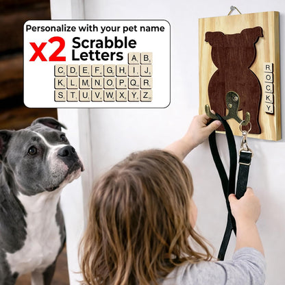 Dog Leash Holder Wall Mount, Pet Harness Hanger with Scrabble Letters, Dog Collar Organizer for Entryway, Memorial Cat Leash Holder for Wall, Pet Loss Gifts, Keepsake, Home Decor PF212-NAT
