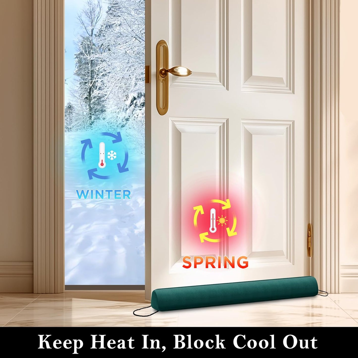 Door Draft Stopper with Removable Washable Cover, 38", Black | Weighted Gap Filler, Blocks Hot and Cold Air, All-Season Seal, Easy Install, Noise & Wind Blocker, Home Essentials