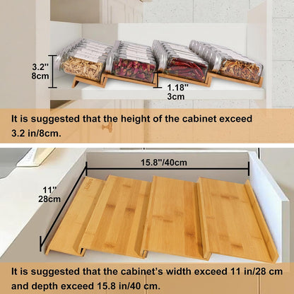 Spice Drawer Organzier,4 Tiers Bamboo Spice Rack Tray Insert for Cabinet Drawer Countertop, Kitchen Seasoning Storage Drawer Organization,14.57" Wide x 15.8" Deep （Hold UP To 32 Jars