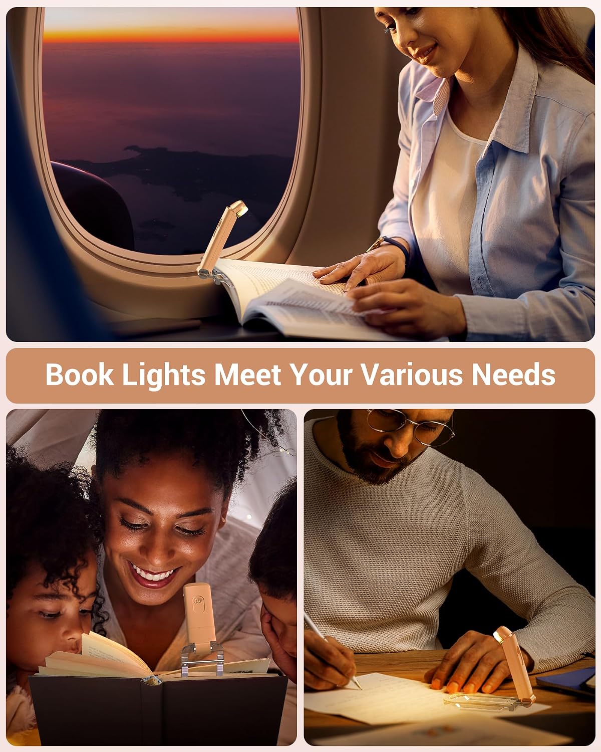 DEWENWILS USB Rechargeable Book Reading Light, 3000K Warm White, Brightness Adjustable Clip on LED Bookmark Lamp at Night in Bed, Portable Booklight for Bookworms, Kids