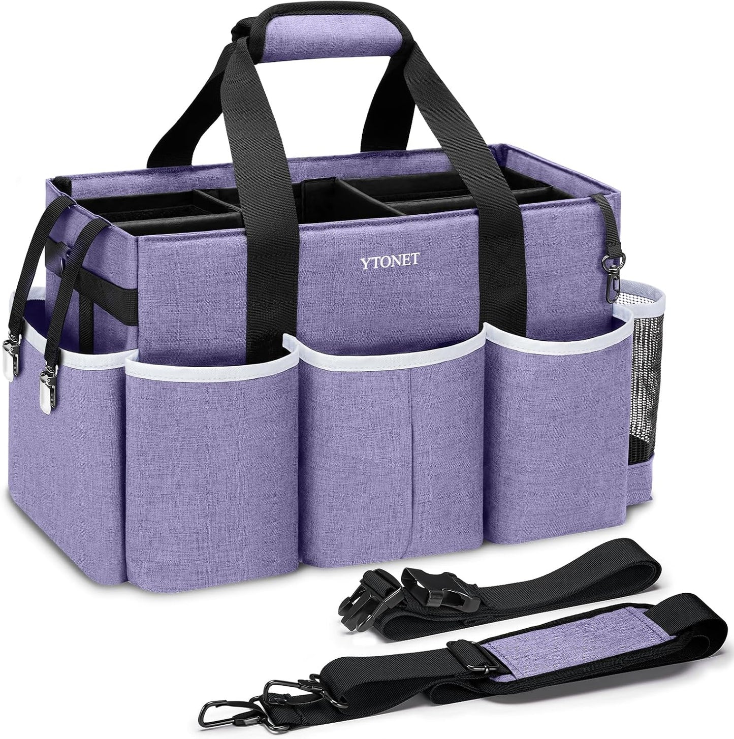 Ytonet Wearable Cleaning Caddy Bag, Large Cleaning Supplies Organizer, Blue | with 4 Foldable Dividers, Shoulder Strap&Waist Strap, Professional Cleaning Bag with Handle for Kitchen Housekeepers Cleaners
