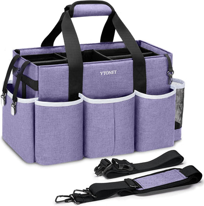 Ytonet Wearable Cleaning Caddy Bag, Large Cleaning Supplies Organizer, Blue | with 4 Foldable Dividers, Shoulder Strap&Waist Strap, Professional Cleaning Bag with Handle for Kitchen Housekeepers Cleaners