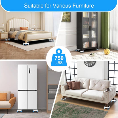 New Upgrade Furniture Sliders: Furniture Movers with Wheels & Groove | Furniture Dolly with 360° Rotatable Wheels - Appliance Roller for Moving Heavy Sofa Bed - Load Capacity Up to 750lb