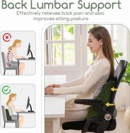 Lumbar Support Pillow for Recliner Chair/Accent Chair/Couch/Office Chair, Tufted Corduroy Back Support Cushion for Elderly, M-Shaped Recliner Cushions for Back Rest, Pain Relief, Reading, Dark Grey