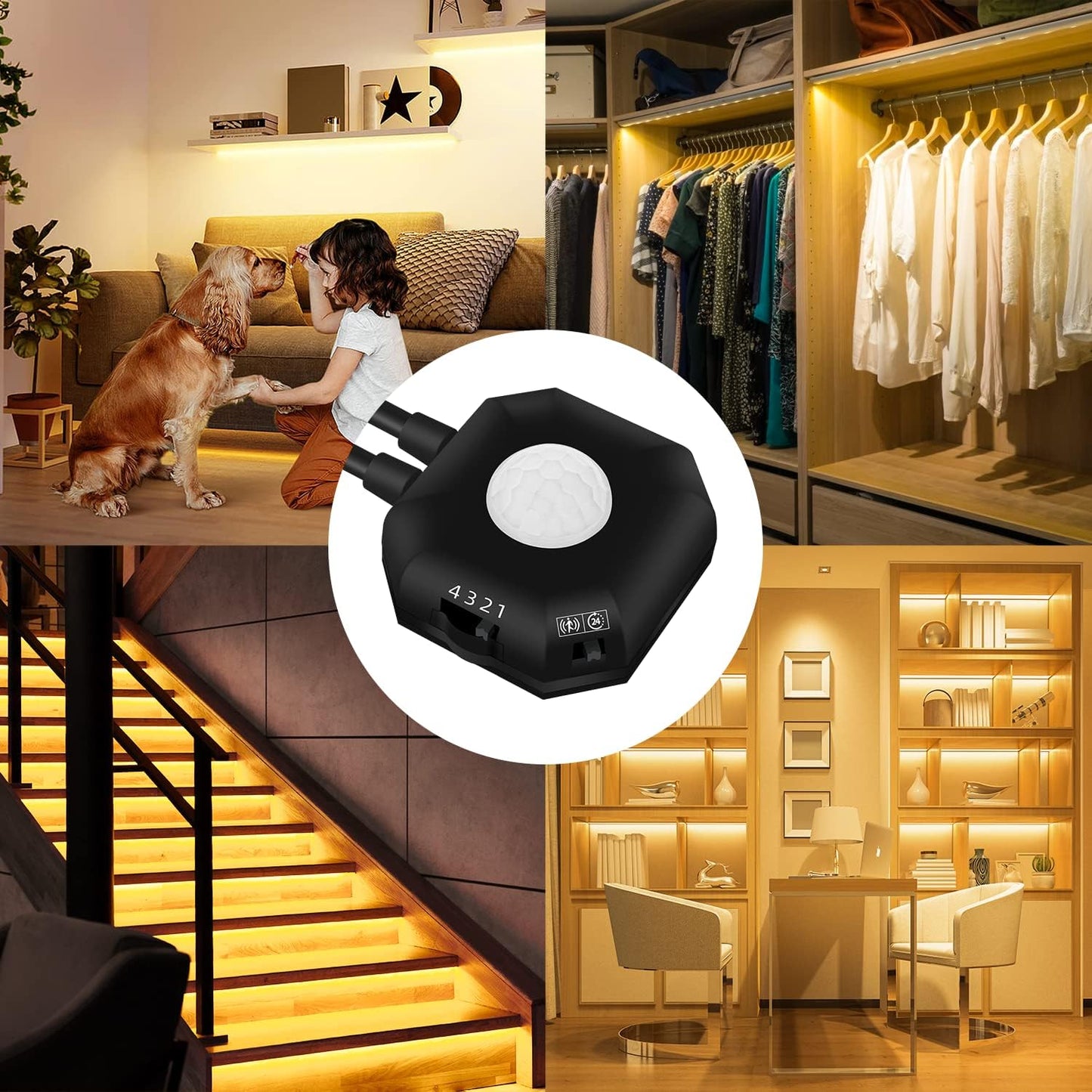 Motion Sensor LED Light Strip Indoor, 2-Pack 9.8Ft, 3000K Warm White | Motion Activated Under Bed Light,Auto Shut-Off Timer,USB Powered Auto On/Off Night Lighting for Bedroom Stair Cabinet Hallway