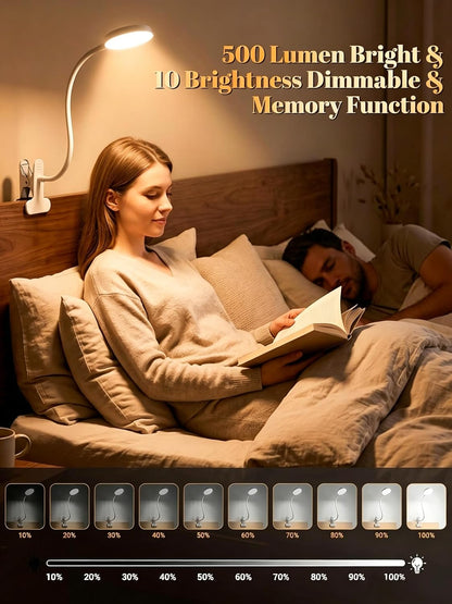 Clip on Lamp,10 RGB Colors+10 Brightness Bright Desk Lamp with Clamp Light | 500 Lumen Eye Care 72 LED Desk Light with USB Adapter,Clip on Reading Light for Bed/Headboard/Bedside Table/Bedroom/Dorm Lamp