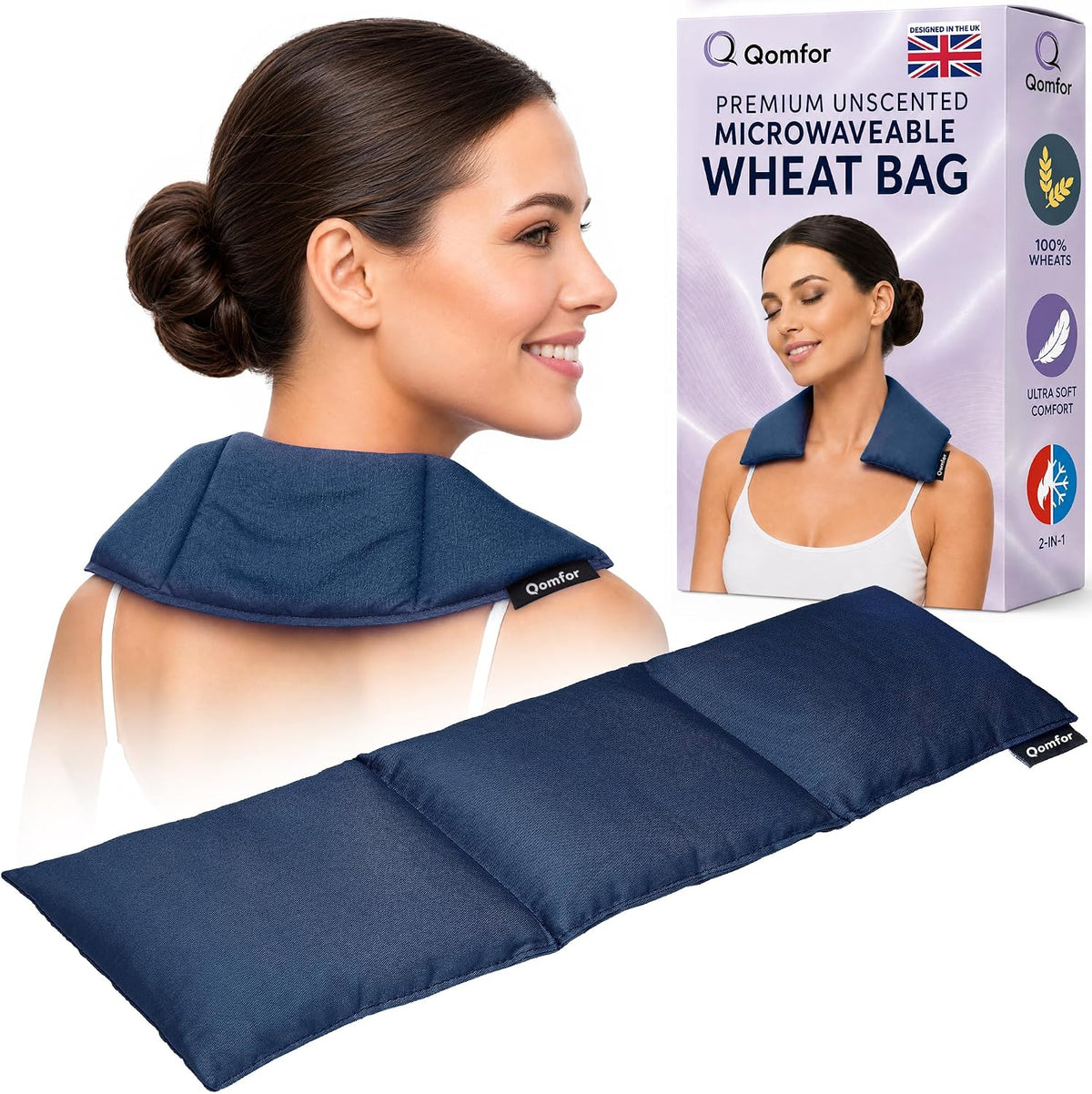 Qomfor - Microwavable Heating Pad - Mauve - 3-Chamber Design Heat Pack - Therapeutic Heat Wrap for Neck, Shoulders & Period Cramps Pain Relief - Reusable Hot/Cold Therapy Bag